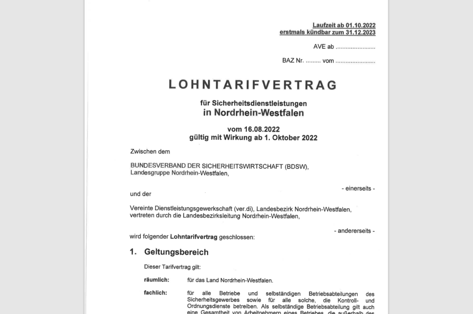 Manteltarifvertrag Wach- Und Sicherheitsgewerbe Nrw 2022